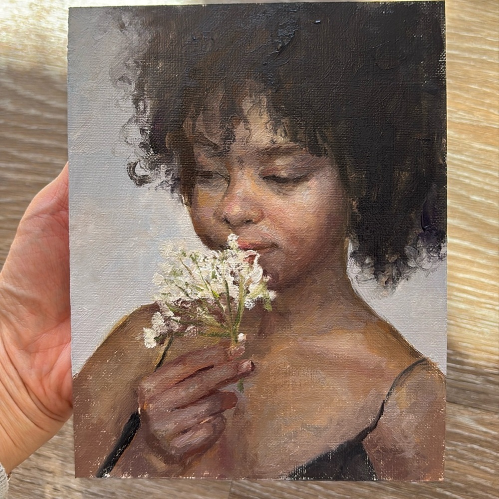 Oil painting- girl with flower